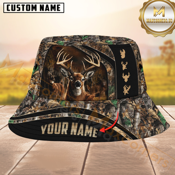Maxcorners Deer Hunting Camo Personalized Name 3D Bucket Hat
