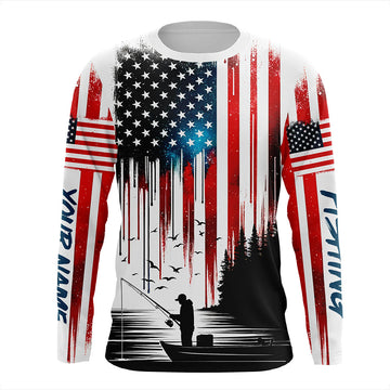 Maxcorners American Flag UV Protection Fishing Shirt Fishing Jersey For Fisherman A59 LM0501