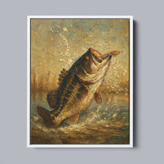 Maxcorners Bass Fishing Art Oil Painting Printed Fish Art Framed Matte Canvas LM0101