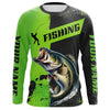 Maxcorners Custom Bass Fishing Long Sleeve Tournament Shirts, Largemouth Bass Fishing Jerseys | Black And Green LM0201