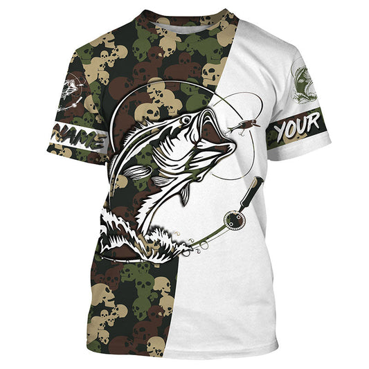 Maxcorners Custom skull camo Bass Long sleeve performance Fishing Shirts, Halloween Bass Fishing gifts LM0201