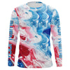 Maxcorners Red, White, Blue Tie Dye Camo Custom Long Sleeve Fishing Shirts, Patriotic Fishing Jersey LM0201