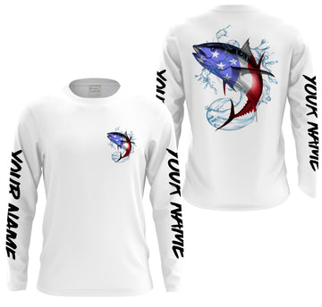 Maxcorners Tuna Fishing American Flag Custom performance Long Sleeve Fishing Shirts, Patriotic Fishing gifts - LM0501
