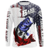 Maxcorners American Flag Bass Fishing Custom Long Sleeve Fishing Shirts, Patriotic Bass Fishing Jerseys LM0201