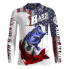 Maxcorners American Flag Bass Fishing Custom Long Sleeve Fishing Shirts, Patriotic Bass Fishing Jerseys LM0201