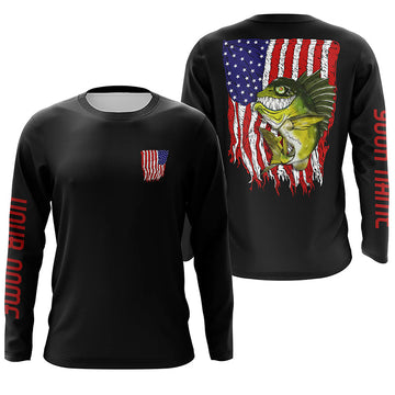 Maxcorners Angry Bass American flag Custom Fishing Shirts, Bass Fishing jerseys Patriotic Fishing gifts LM0201