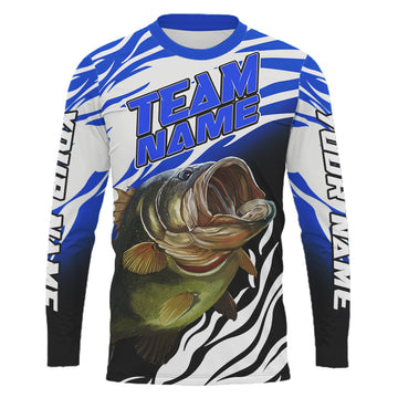 Maxcorners Personalized Bass Fishing Jerseys For Fishing Team, Largemouth Bass Tournament Fishing Shirts | Blue LM0201