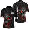 MaxCorners Bowling Ball And Pins Skull Ball Pattern Multil Color Customized Name, Team Name 3D Stand Collar Zipper Polo Shirt