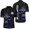 MaxCorners Bowling Ball And Pins Skull Ball Pattern Multil Color Customized Name, Team Name 3D Stand Collar Zipper Polo Shirt