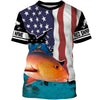 Maxcorners Red Snapper Fishing American Flag Customize Name 3D Shirts