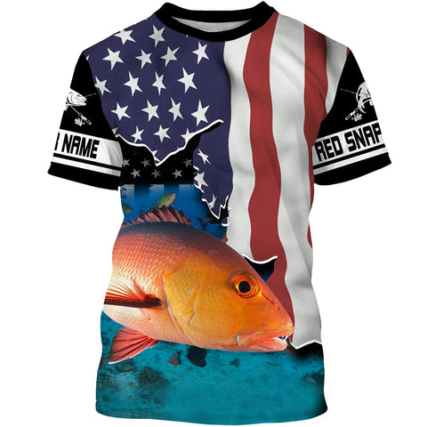 Maxcorners Red Snapper Fishing American Flag Customize Name 3D Shirts