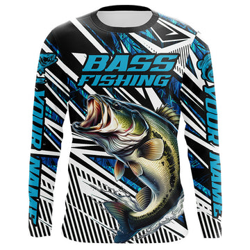 Maxcorners Custom Bass Fishing Camo Long Sleeve Tournament Fishing Shirts, Bass Fishing Jerseys | Blue LM0201