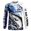 Maxcorners Custom Salmon Fishing Jerseys, Salmon Fishing Long Sleeve Performance Shirts | Blue LM0201