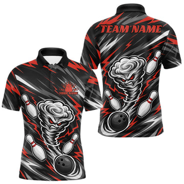 Maxcorners Custom Black And Red Storm Thunnder Lightning Bolts Bowling Team Men Polo Shirt