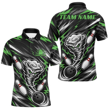 Maxcorners Custom Black And Green Storm Thunnder Lightning Bolts Bowling Team Men Polo Shirt