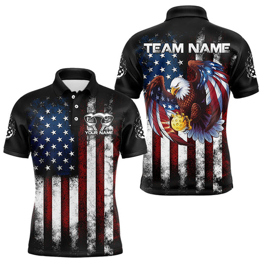 Maxcorners Custom Vintage American Flag Patriotic Pickleball Polo Shirts For Men, Eagle Pickleball Shirt  LM1307