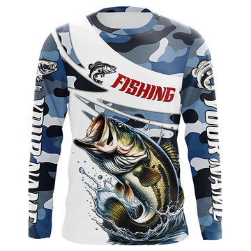 Maxcorners Personalized Bass Fishing Jerseys, Camo Bass Fishing Long Sleeve Tournament Shirts LM0201