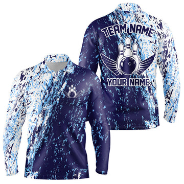 Maxcorners Personalized Bowling Long Sleeve Polo Shirts For Men, Team Bowling Jerseys Bowling Pin LM1903