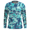 Maxcorners Custom Blue Tie dye camo UV Long Sleeve performance Fishing Shirts, personalized Fishing jerseys  LM0201