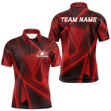 Maxcorners Custom Red Fragmental Pattern Background Men Bowling Team Polo Shirt, Bowling Jerseys LM1005