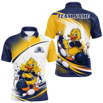 Maxcorners Custom Blue And Yellow Funny Duck Bowling Team Men Polo Shirt, Bowling Jersey LM1508