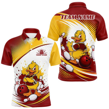 Maxcorners Custom Red And Yellow Funny Duck Bowling Team Men Polo Shirt, Bowling Jersey LM1508