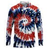 Maxcorners Red White and Blue American Tie dye Flag Custom Long Sleeve Fishing Shirts, Patriotic Fishing Shirts  LM0201