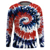 Maxcorners Red White and Blue American Tie dye Flag Custom Long Sleeve Fishing Shirts, Patriotic Fishing Shirts  LM0201