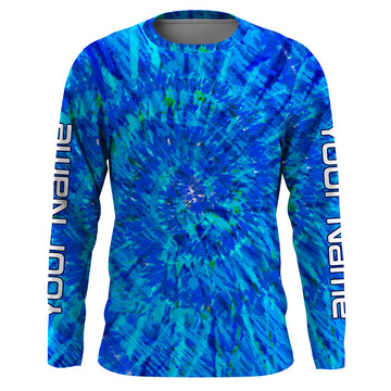 Maxcorners Blue Tie Dye Custom Long Sleeve performance Fishing Shirts, tournament Fishing Shirts for men LM0201