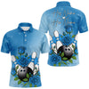 Maxcorners Custom Blue Valentine Bowling Polo Shirts For Men, Bowling And Roses Couple Bowling Outfits