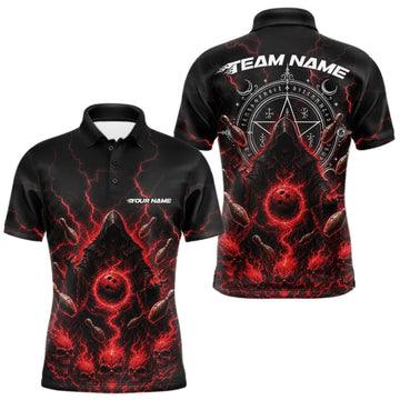 Maxcorners Custom Red Lightning Halloween Grim Reaper Bowling Men Polo Shirt, Dark Magic Outfits LM1508