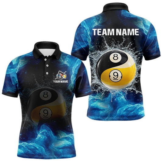 Personalized Water Yin & Yang Billiard Polo & Quarter-Zip Shirt For Men 8 Ball Billiard Team Jersey LM1203