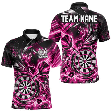 Maxcorners Black And Pink Thunder Lightning Custom Dart Team Men Polo Shirt With Name LM1910