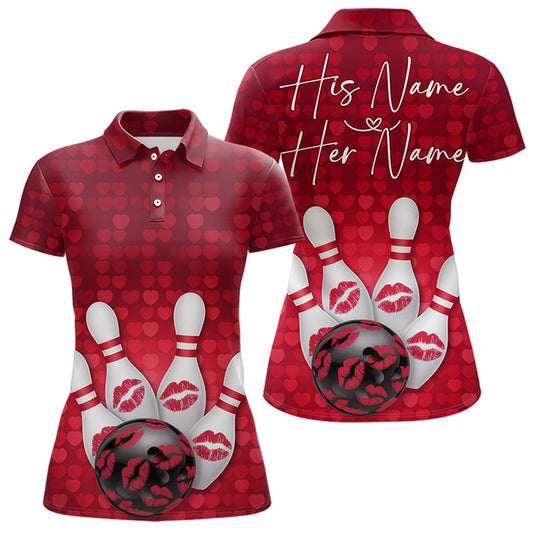 Maxcorners Bowling Kisses Red Heart Theme Custom Valentines Day Bowling Polo Shirts For Men And Women