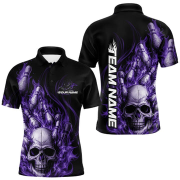 Maxcorners Custom Multi Styles Purple Flame Skull Halloween Bowling Team Shirts, Bowling Tournament Shirt Bowling Jersey LM1501