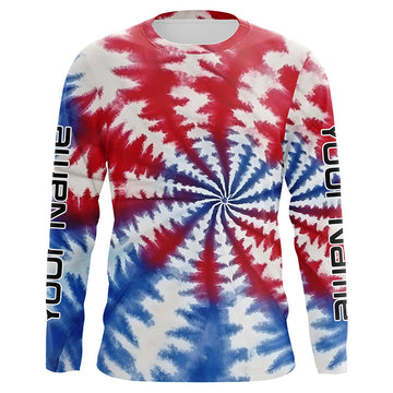Maxcorners Custom Tie Dye American Flag Fishing Shirts, USA Patriotic Fishing Gifts Uv Protection shirt LM0501