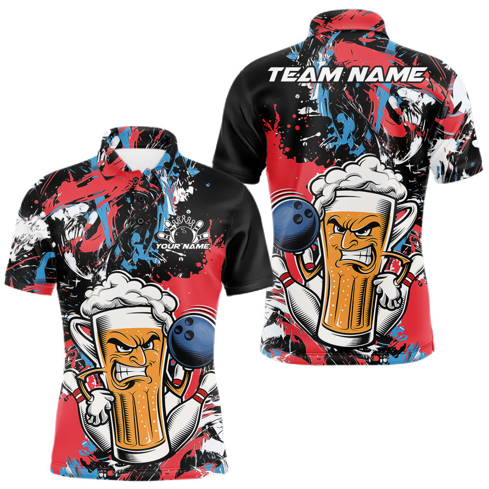 Maxcorners Custom Patriotic Vibe Colorful Splatter Funny Bowling Beer Men Polo Shirt