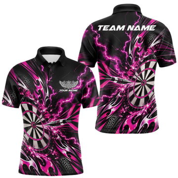 Maxcorners Custom Pink Tribal Lightning Dart Polo Shirt For Men, Dart Team Tournament Shirt LM1910