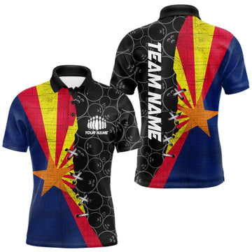 Maxcorners Arizona Flag Custom Bowling Team Shirts For Men, Patriotic Bowling League Shirt LM2602