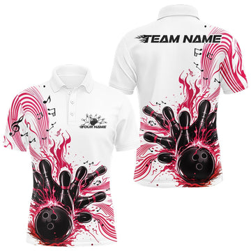 Maxcorners Custom Pink Music Flame Bowling Men Polo Shirt, Bowling League Shirt Bowler Jerseys