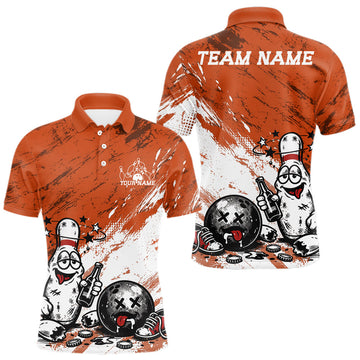 Maxcorners Custom Funny Drunk Bowling Ball And Pins Bowling Shirts For Men, Women And Kid, Bowling And Beer Jerseys | Orange LM1705