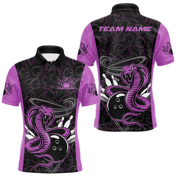 Maxcorners Custom Purple Cobra Snake Bowling Team Men Polo Shirts, Bowling Pattern Shirt LM1203