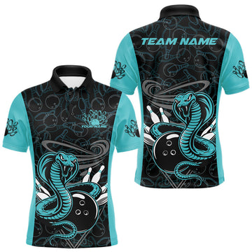 Maxcorners Custom Blue Cobra Snake Bowling Team Men Polo Shirts, Bowling Pattern Shirt LM1203