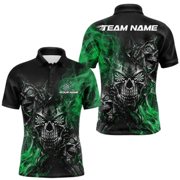 Maxcorners Custom Black And Green Flame Skull Dart Jersey Dart Team Men Polo Shirt Halloween Outfit LM1910