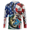 Maxcorners Personalized American Flag Bass Long Sleeve Fishing Shirts, Patriotic Bass Fisherman Jerseys LM0201