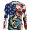 Maxcorners Personalized American Flag Bass Long Sleeve Fishing Shirts, Patriotic Bass Fisherman Jerseys LM0201
