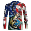 Maxcorners Personalized American Flag Bass Long Sleeve Fishing Shirts, Patriotic Bass Fisherman Jerseys LM0201
