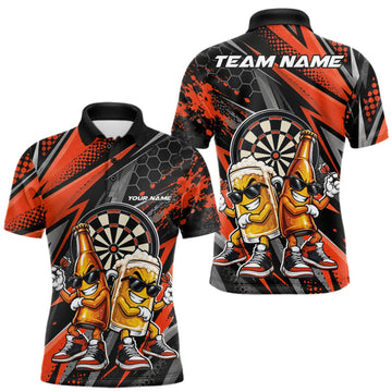 Maxcorners Custom Black And Orange Beer Bottle And Beer Pitcher Funny Dart Buddies Men Polo Shirt LM1910