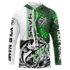 Maxcorners Largemouth Bass Fishing Custom Long Sleeve Tournament Shirts, Bass Fishing Jerseys | Green Camo LM0201