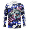 Maxcorners Striped Bass Fishing American Flag Camo Custom Long Sleeve Shirts, Striper Saltwater Fishing Shirts LM0501